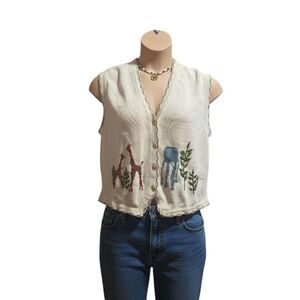 Vintage Lucia knit safari animal button cardigan vest